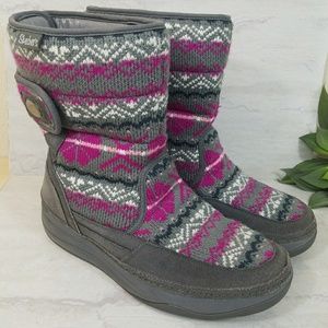 Sketchers Tone Ups Pink Gray Knit Winter Boots